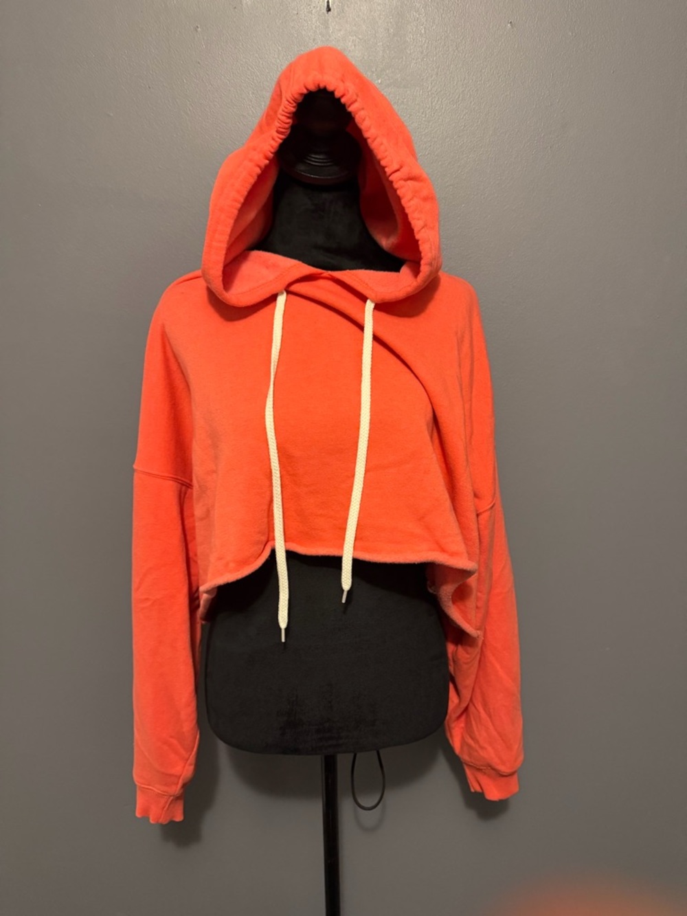 Gilded Intent Cropped Orange Hoodie with Cream Drawstrings